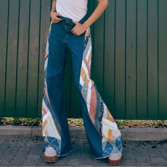 Free People “Stick by Your Side” patched wide-leg jean - Picture 1 of 5
